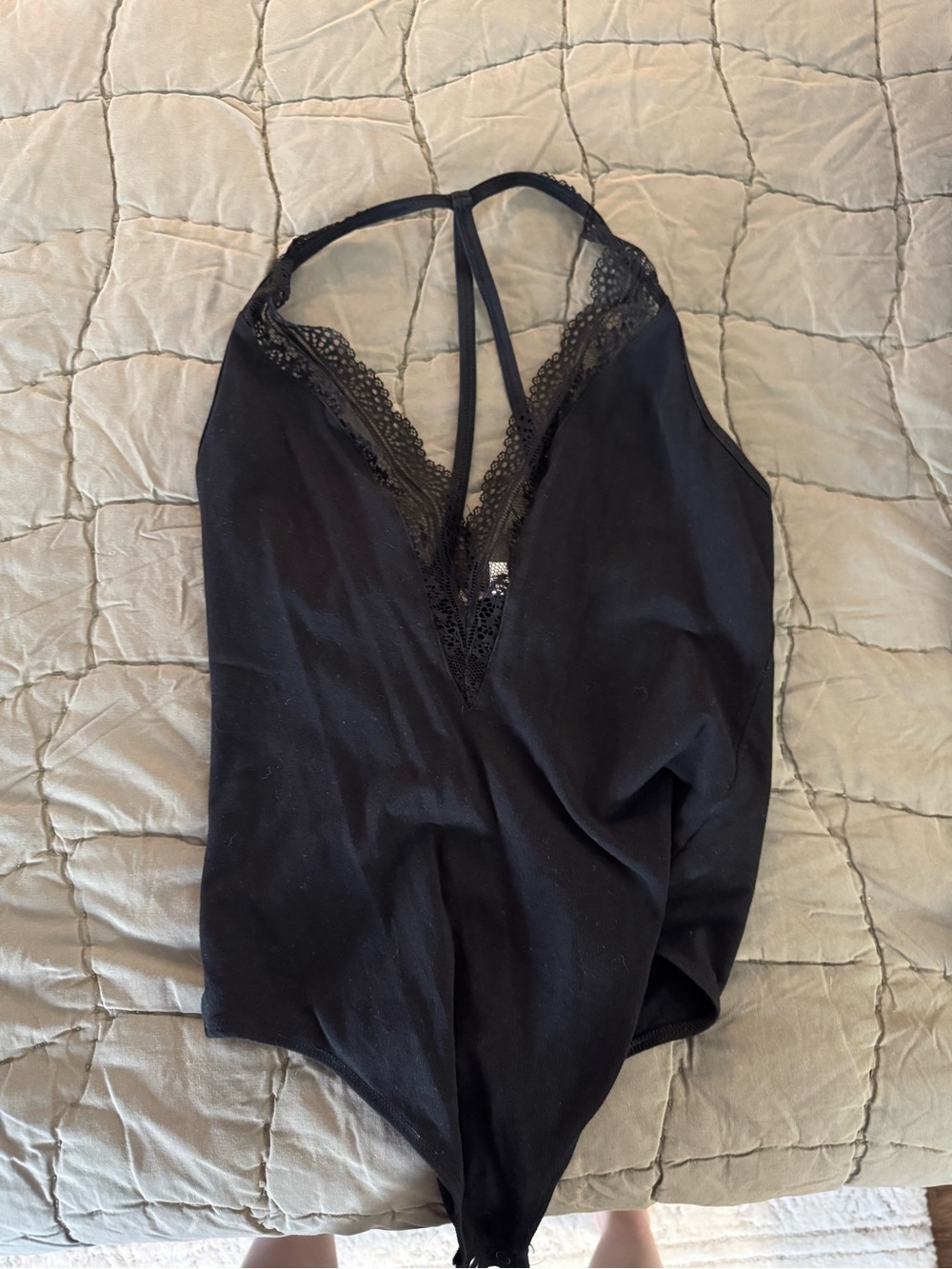 Express Black Lace-Trim Halter Bodysuit